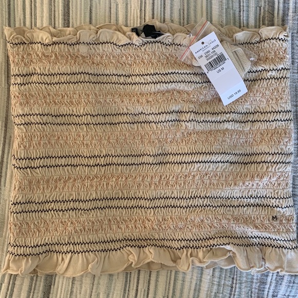 NWT AEO American Eagle Smocked Crop Tube Top M - Picture 2 of 4